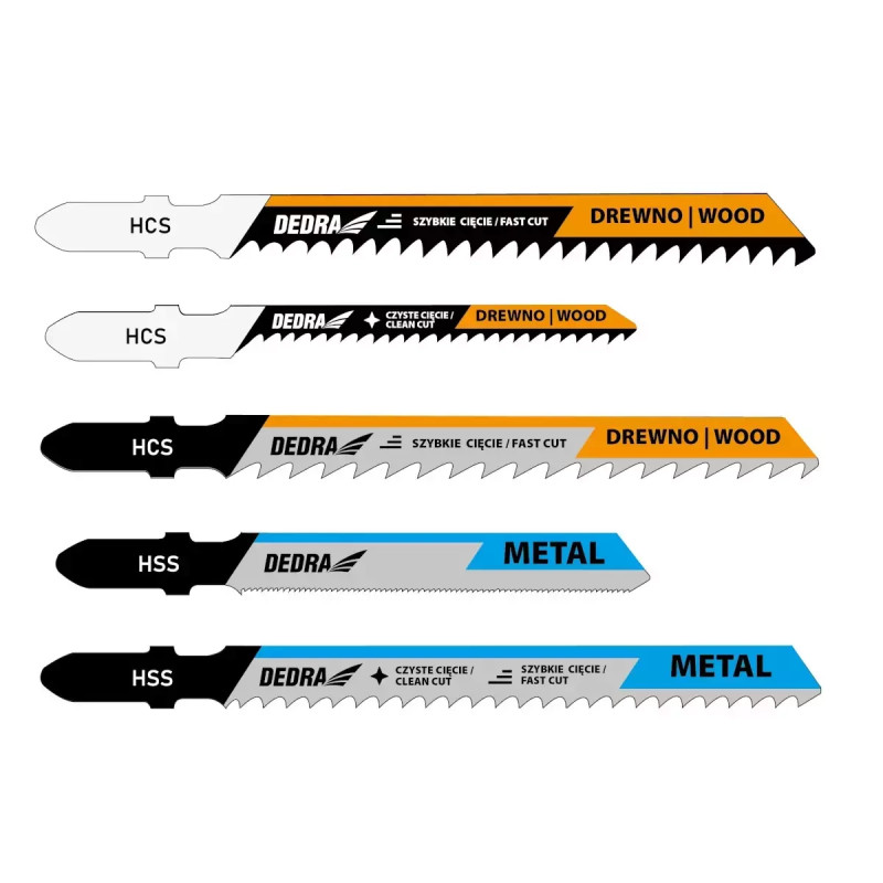 Zestaw brzeszczotów do wyrzynarki DEDRA 08T001 do drewna metalu uchwyt T (5szt)