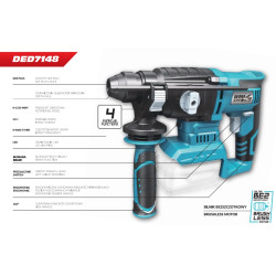 Młotowiertarka akumulatorowa młot udarowo-obrotowy na baterie 18V DEDRA SAS+ALL DED7148 2,0J, maks. Średnica wiertła 22mm